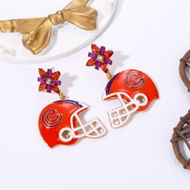 Game Day Football Earrings Sparkling Rhinestone Crystal Flower Helmet Dangle Earrings Fun Sports Earrings Jewelry for Women (orange helmet earrings C)