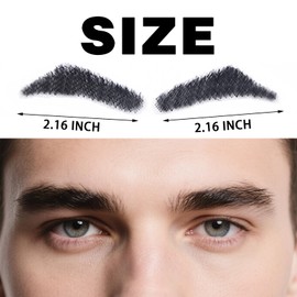 Fake Eyebrows, One Pair False Eyebrows Natural Invisible Realistic 100% Handmade Full Lace, Re-Usable False Eyebrow Extensions for Man and Women (A04)