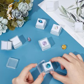 12-Piece Clear Plastic Jewelry Display Box Set - Square Transparent Gemstone Organizer with Sponge for Rings, Necklaces, Diamonds.
