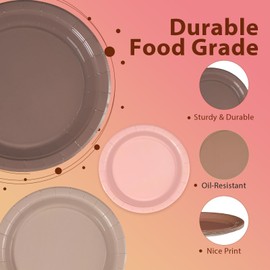 Grencian 60PCS Boho Party Decoration 9" Large Disposable Heavy Brown Paper Plates Solid Color Neutral Gradient Brown Dessert Plate for Birthday Baby Shower Gatherings Outdoors Bridal Shower Wedding