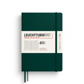 LEUCHTTURM1917 372929 Notebook 411 Medium (A5), Hardcover, 411 Numbered Pages, Forest Green, Lined, More Thoughts, More Ideas, More Memories, More Pages