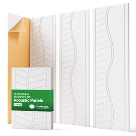 Topnaca 6 Pack Acoustic Panels Sound Absorbing for Recording Studio Walls, White Self-Adhesive Leaf Textured Decorative Art Ceiling Tiles - Acoustical Treatments for Home Office Room Door 17"×12"×0.4"