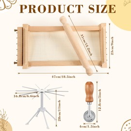SiliFine 4 Pcs Pasta Maker Tool Set Include Chitarra Cutter Italian Pasta Guitar with Rolling Pin, Noodle Drying Rack, Ravioli Maker Cutter Making Tool for Spaghetti, Lasagna