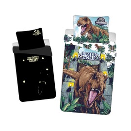 Dinosaur Jurassic World Glow in the Dark Duvet Cover 140 x 200 cm + Pillowcase 70 x 90 cm 100% Cotton