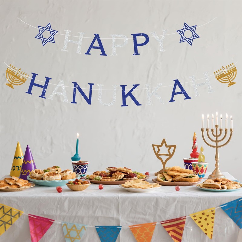 Serpizepaty Hanukkah Decorations for Home, Pre-Strung Happy Hanukkah Banner