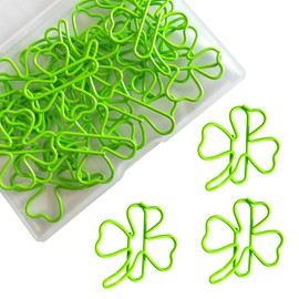 5WYOUKE Zeme Clips, Paper Clips, Clover Clips, Cute Bookmarks, Metal, Document Organizer, Invitations, Sticky Notes, Letters, Notepads, Stationery, Office Supplies, Memo Clips, Set of 20, Green, Storage Case Included