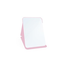 Yatnks Makeup Mirror, 4x6 Inches Portable PU Leather Mirror, Folding Desktop Vanity Mirror with Adjustable Stand for Vanity Table, Office, Travel (S, Pink)