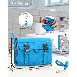 Twofold Hanging Travel Toiletry Bag for Women & Men, Large Capacity Waterproof Cosmetic Organizer with Foldable Design & Multi-Pockets for Skincare, Makeup, Shaving Kits - Blue
