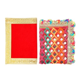 Set of 2 Decorative Small Chunari/Chunar Decorative Cloth + Pooja Mat/Aasan for Pooja Multipurpose India Traditional Navratri Decoration Item(Chunari:-19"X12",Mat:-9"X7")(Multicolour)