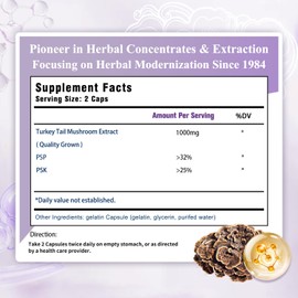 Sino-Sci Turkey Tail Mushroom - PSK>25% & PSP > 32%,Support Immune & Cellular Level, Non-GMO - 100 Caps