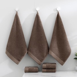 sense gnosis Chocolate Washcloth Set of 6 Premium 100% Cotton Herringbone Striped Weave Ultra Soft Highly Absorbent Washcloths Towel for Bathroom 13 X 13 Inch