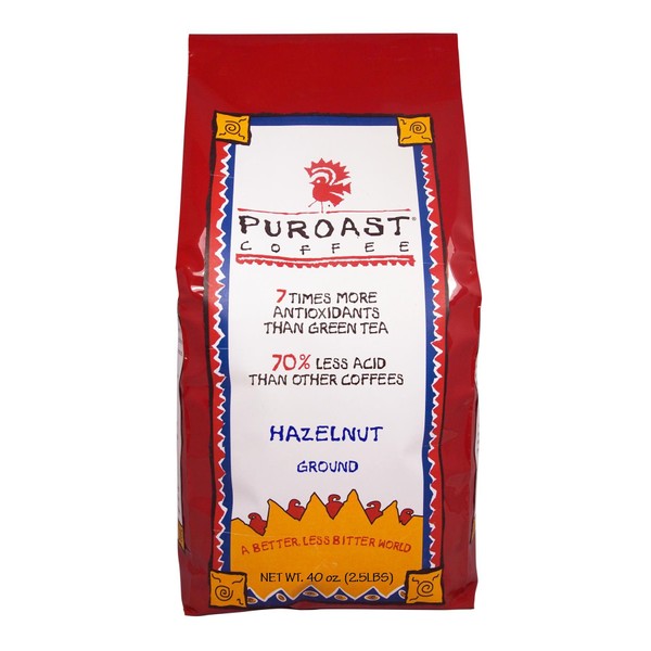 Puroast Coffee Low Acid Ground Speciality Coffee, Hazelnut, High Antioxidant, 2.2 Pound Bag, 1000 Gram