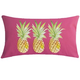 NIDITW Enjoy Summer Time Tropical Fruit Yellow Watercolor Pineapple Hot Pink Lumbar Cotton Linen Throw pillow case Cushion Cover Sofa home decorative Rectangular 12x20 inches