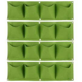 4Pcs 4 Pocket Plant Grow Bag Wall Mounted Reusable Degradable Felt Garden PlanterGreen