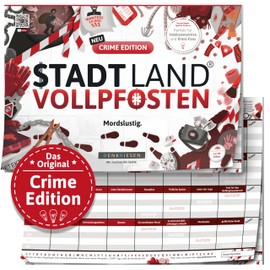 DENKRIESEN - Stadt Land VOLLPFOSTEN® Crime Edition - Murder Fun. | DIN A4 Game Pad | From 12 Years | City Country River | Family Game | 50 Sheets | Party Game | Gift | Fun