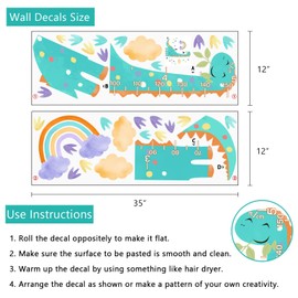 Yovkky Dinosaur Kids Height Chart Wall Decals Stickers, Cute Dino Rainbow Cloud Toddler Baby Growth Measurement Nursery Decor, Footprint Home Decorations Bedroom Playroom Art