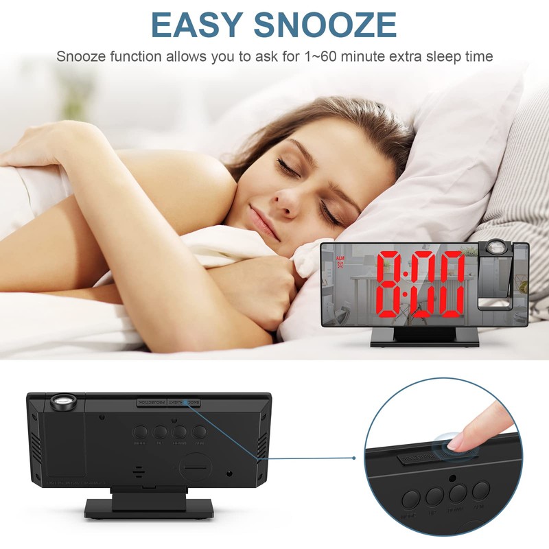 Upgraded Projection Alarm Clock, 4-Level Dimmer, 7.8" Large Screen, Snooze