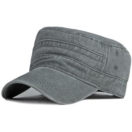Buywis Unisex Military Cap Vintage Washed Denim Cadet Army Caps Cotton Flat Top Cap for Men Women Grey