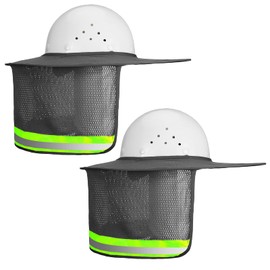 2 Pieces Hard Hat Sun Shade Full Brim Mesh Neck Sunshade Cover with Reflective Strip High Visibility Sun Visor for Outdoor Sunshading Activities (Grey)
