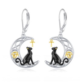 Egyptian Cat Earrings Sterling Silver Egyptian Bastet Earrings Black Cat Earrings Egyptian Cat Jewelry Gifts for Women