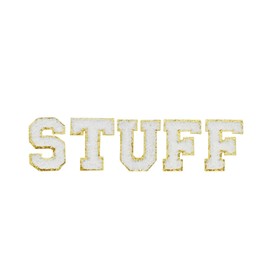 2.16" White Chenille Letter Patches, Self Adhesive Letters for Clothing, Stick on Letters for Cosmetic Bags Backpacks Travel Bags (Stuff)