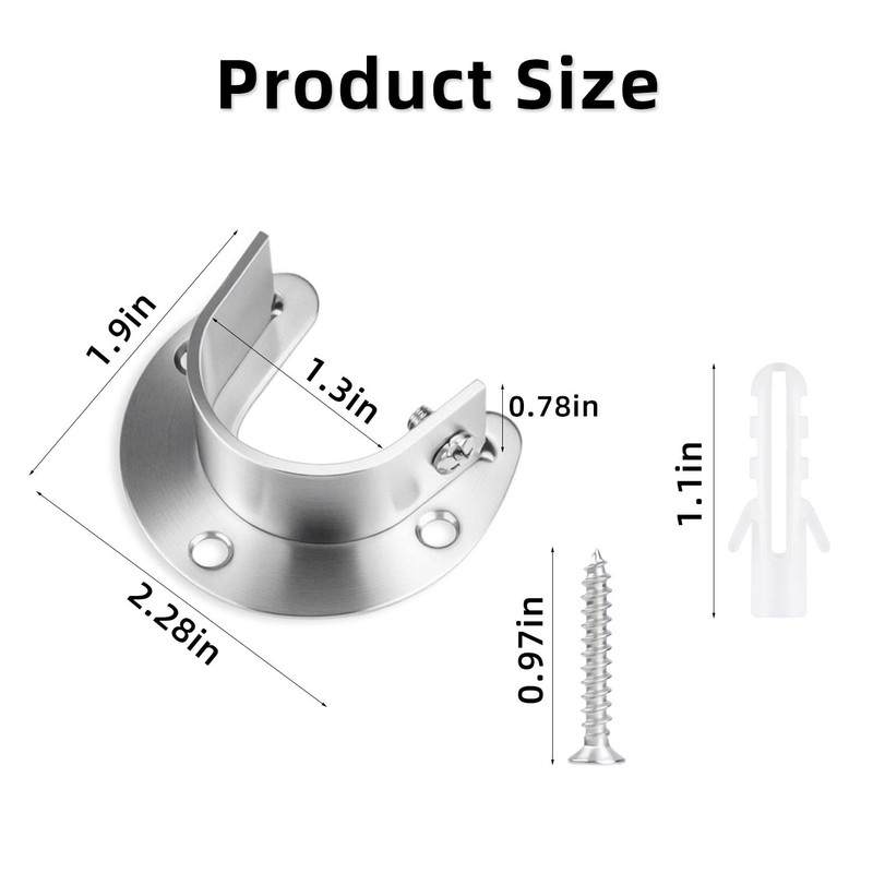 4 Pack Stainless Steel Rod Sockets Closet Pole Sockets U-Shaped