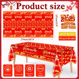HOWAF 3pcs Chinese New Year Plastic Tablecloth, Spring Festival Decoration Rectangle Disposable Waterproof Table Cover for Lunar New Year 2025 Snake New Year Tablecloth,107.9’’x53.9’’