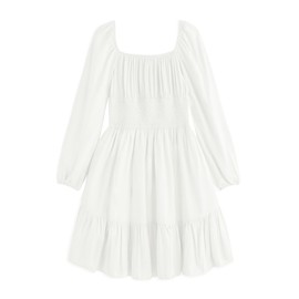 Simplee kids Girls Dresses Fall Long Sleeve Dress for Girl Tween Off Shoulder Smocked Dresses Size 6-7 Years White