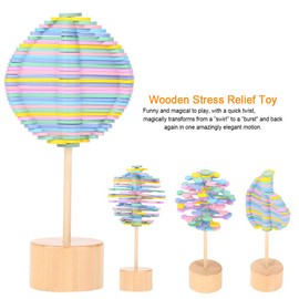 Wood Spin, Wooden Rotating Lollipop Funny Stress Rotary Relief Decompression Toy for Children Adults Home Decor (Macaron color)