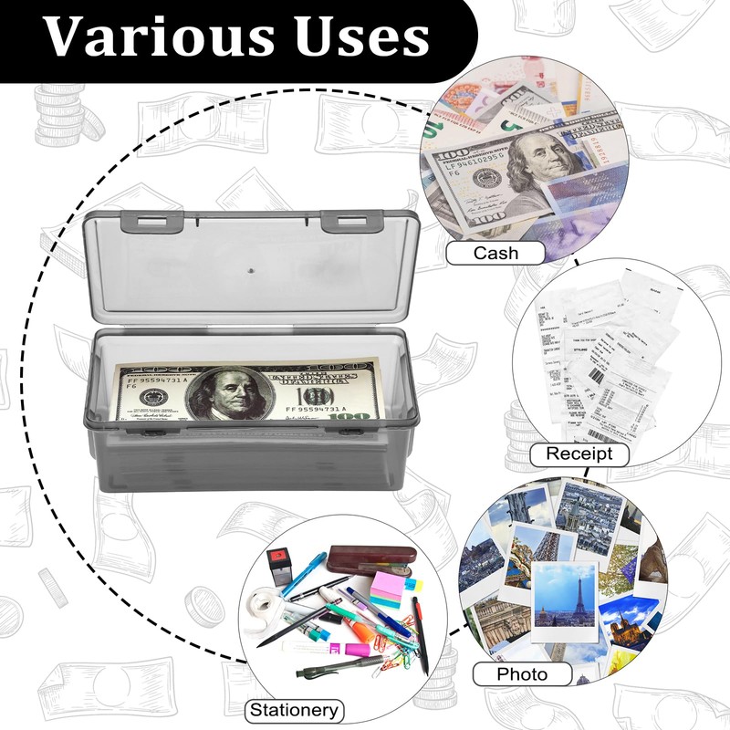 Hipiwe 2-Pack Plastic Cash Box Money Organizer Black Currency Tray