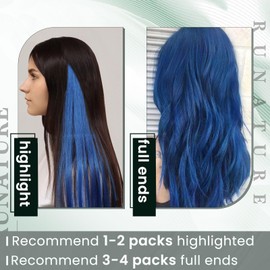 RUNATURE Blue Extensions, Bondings, Real Hair, 1 g, Keratin, Remy Hair Bondings, Hair Extensions, Real Hair, Keratin, U-Tip Hair Extensions, Blue, 50 cm/20 Inches, 25 g, 25 Strands