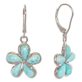 Pendientes de plata de ley natural de Larimar Plumeria