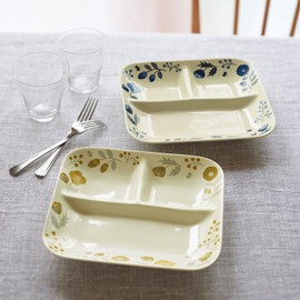 Belle Maison Lunch Plates, Set of 2, Deep, Divider Plates, Scandinavian Design, Dishwasher Safe, Made in Japan, Blue, Set of 2