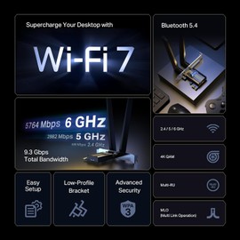 TP-Link WiFi 7 BE9300 PCIe WiFi Card Archer TBE552E| Tri-Band Network Card for Desktop PC| Bluetooth 5.4 | High-Gain Antenna | MLO, WPA3| Supports AMD/Intel Motherboard| Not Compatible w/Windows 10