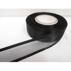 2 metres x 25mm Edged Organza Ribbon Black Double Sided Satin Edge Sheer 25 mm 2.5cm