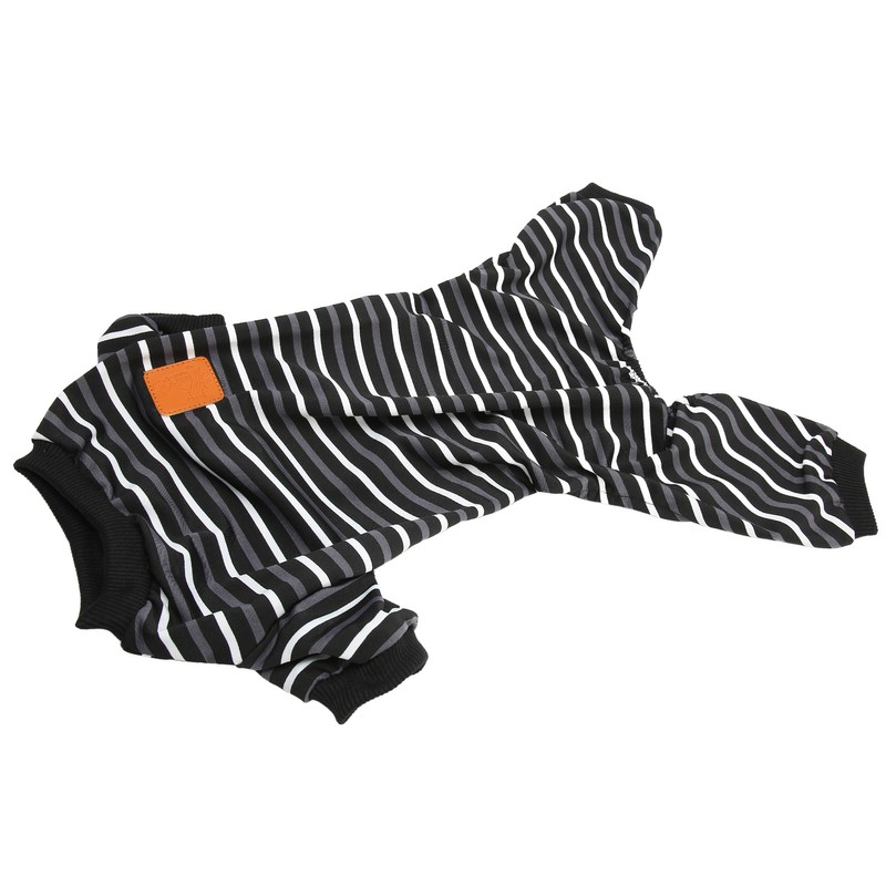 Dog Pajamas Warm 4 Legged High Collar Soft Stretchy Striped