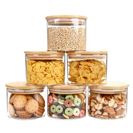 15oz Glass Food Storage Jars, Glass Jars with Bamboo Lids, Kitchen Storage Jars, Set of 6, Canisters with Airtight Lids for Spice, Coffee, Cookie, Pantry Organizers