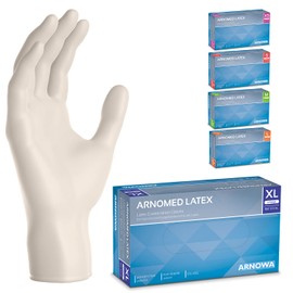 100 x ARNOMED Disposable Gloves XL, Latex Gloves White (1 x 100 Pieces), Disposable Gloves, Powder-Free, Latex Disposable Gloves, Cleaning Gloves, Latex Gloves, Disposable / Disposable Gloves XS, S,