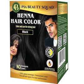 PIA Beauty Henna Hair Color Kit – Black – 30 Minute Ayurvedic Hair Dye with Serum – 100% Grey Coverage |Color mix+ Shine Serum | For Men & Women (Black, 50)