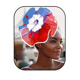 Yokawe Fascinator Derby Hat Tea Party Hats Organza Feather Headband Headpiece for Women (Red-White-Blue)