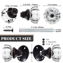 Amylove 1 Set Door Knob Plate Antique Door Knobs Old Style Door Knob Replacement Kit with 2-1/2 in. Glass Door Knob Oil Rubbed Bronze Door Knob Vintage Door Knob for Bedroom Bathroom(Black)