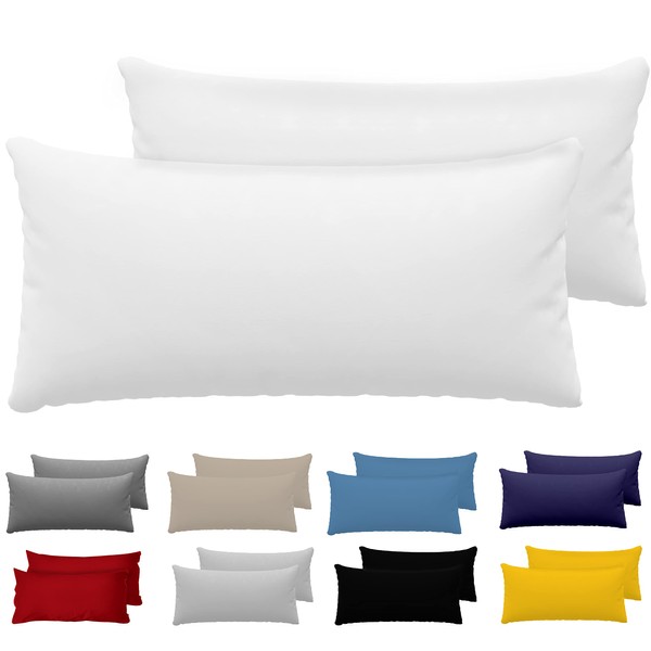 Dreamzie Pillowcases, 40 x 80 cm (Set of 2), 100% Jersey Cotton, 150 g/m², White, for 40 x 80 cm Cushions, Resistant and Hypoallergenic