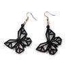 Geometric Butterfly Earrings in Black - Rustic Wood Earrings with