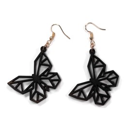 Geometric Butterfly Earrings in Black - Rustic Wood Earrings with French Hooks