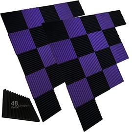 48 Pack 12"X 12"X1" Acoustic Panels Studio Soundproofing Foam Wedge Tiles, (24Black+24purple)
