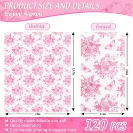 JarThenaAMCS 120Pcs Spring White Pink Floral Guest Napkin Flower Butterfly Paper Napkin Disposable Dinner Hand Towel Napkin for Home Kitchen Bathroom Party Supplies