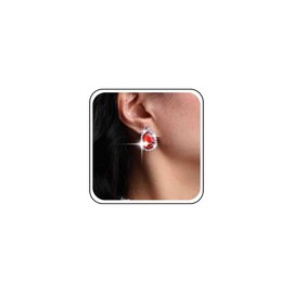 Cybche Boho Ruby Teardrop Stud Earrings Oval Red Crystal Stud Earrings Silver Teardrop Crystal Earrings Red Cubic Zirconia Earrings Bridal Wedding Cz Waterdrop Earrings Jewelry for Women