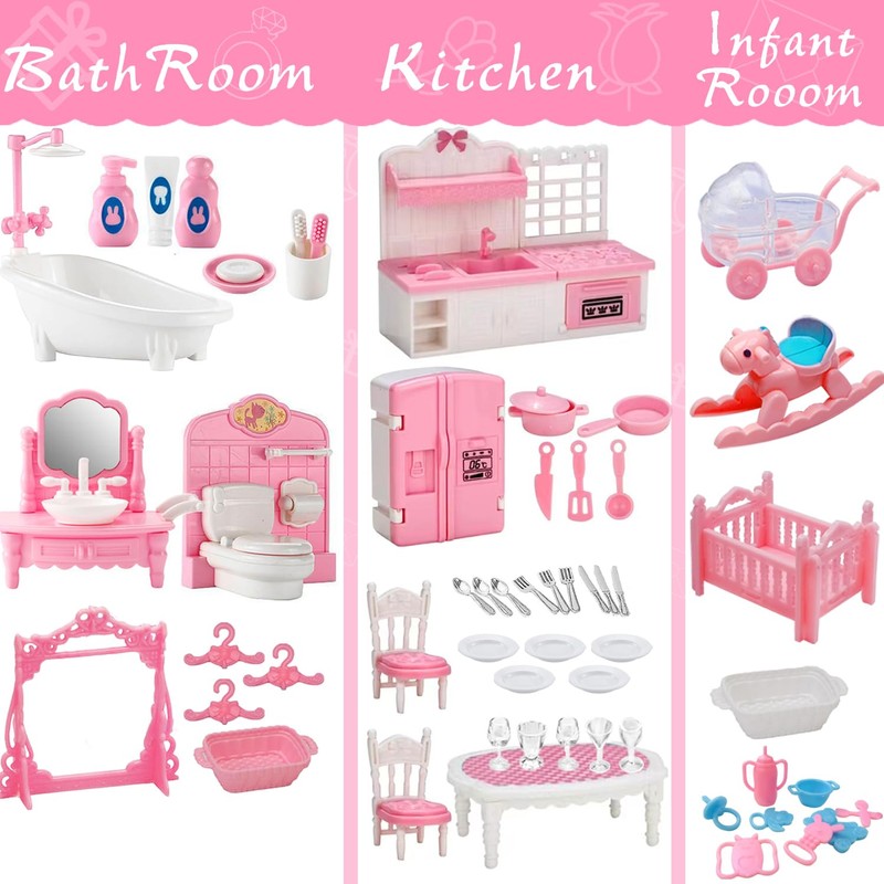 75 Pcs Dollhouse Furniture Set Accessories,Small Dollhouse Miniature Pretend Play
