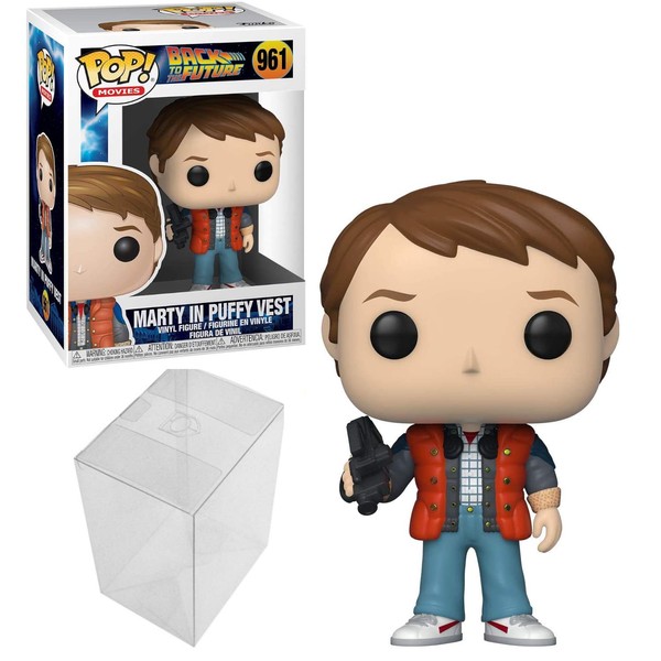 Funko Pop! Movies: Back to The Future - Marty in Puffy Vest Bundle with 1 PopShield Pop Box Protector