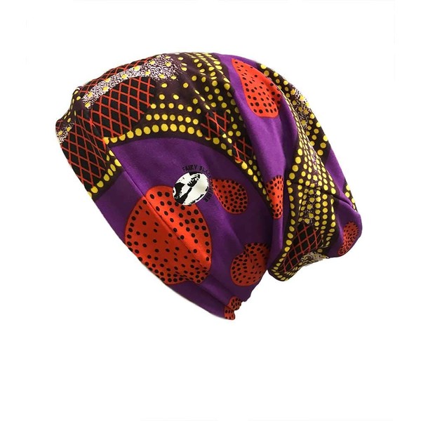Fairy Black Mother, Day or Night Hair Cap, All Hair Types, Locs, Dreadlocks, Natural(African Purple Print, Medium)